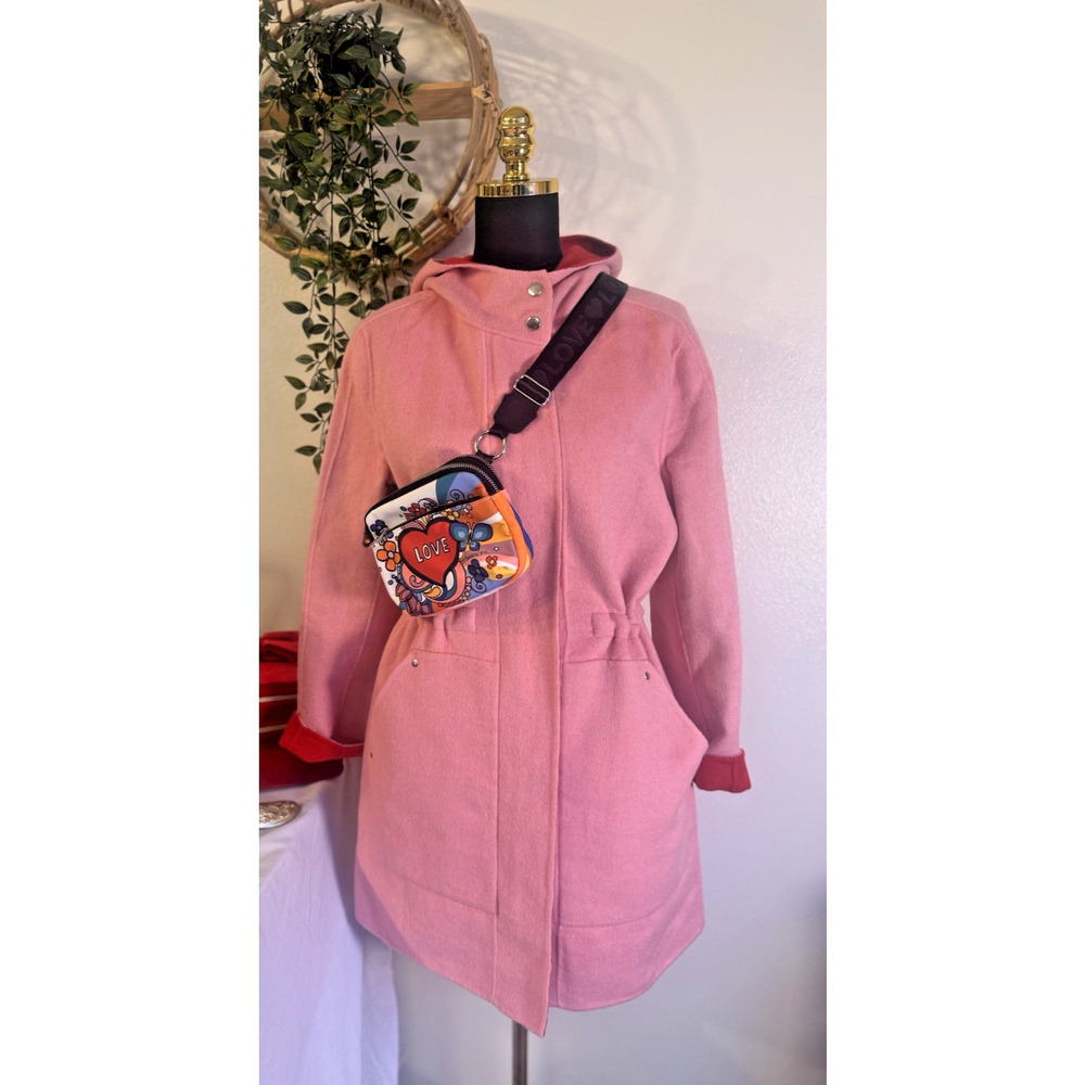Desigual Pink Red Colorblock Wool Blend Coat Women's Size 38 Style 19WWEWX9 Moto